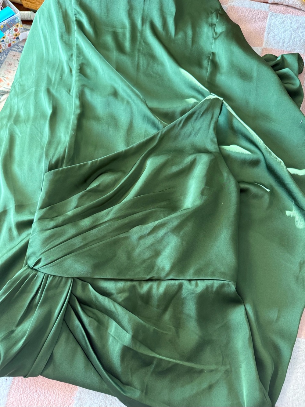 Azazie Olive One-Shoulder Satin Gown - Picture 7 of 8